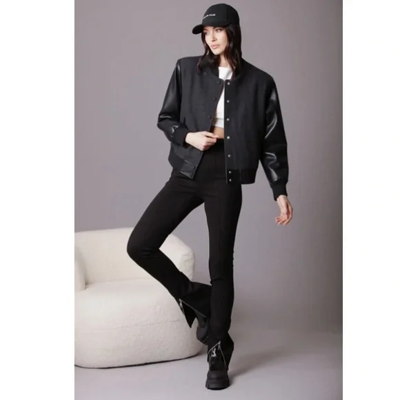 Anthro 7 For All Mankind Bomber Jacket Avec les Filles Strong Shoulder Bomber - Picture 4 of 16